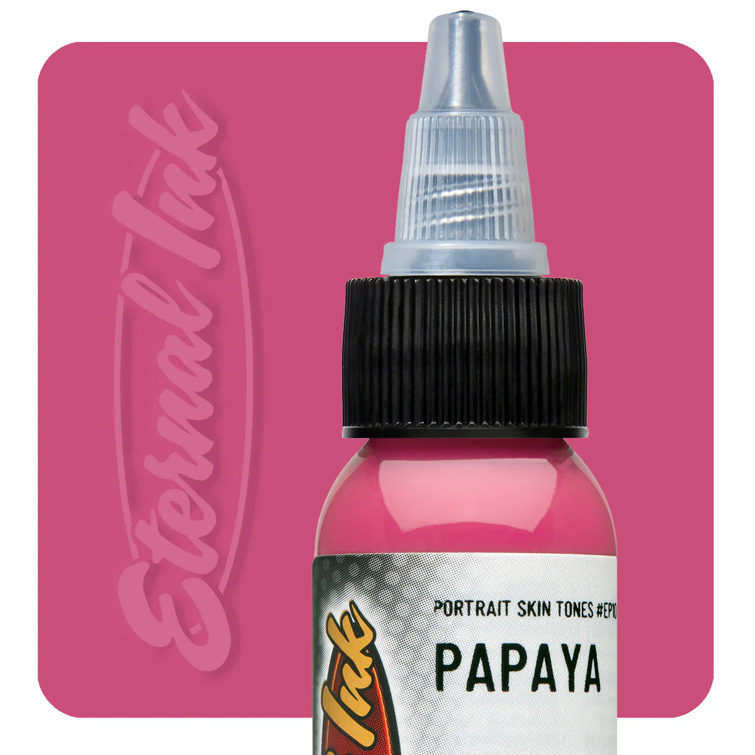 Eternal Ink Papaya - vibrant pink tattoo ink bottle with black cap.