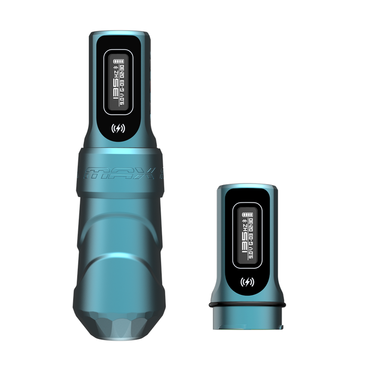 FK Irons Flux Max Tattoo Machine Tidal colorway with 2 PowerBolt II batteries