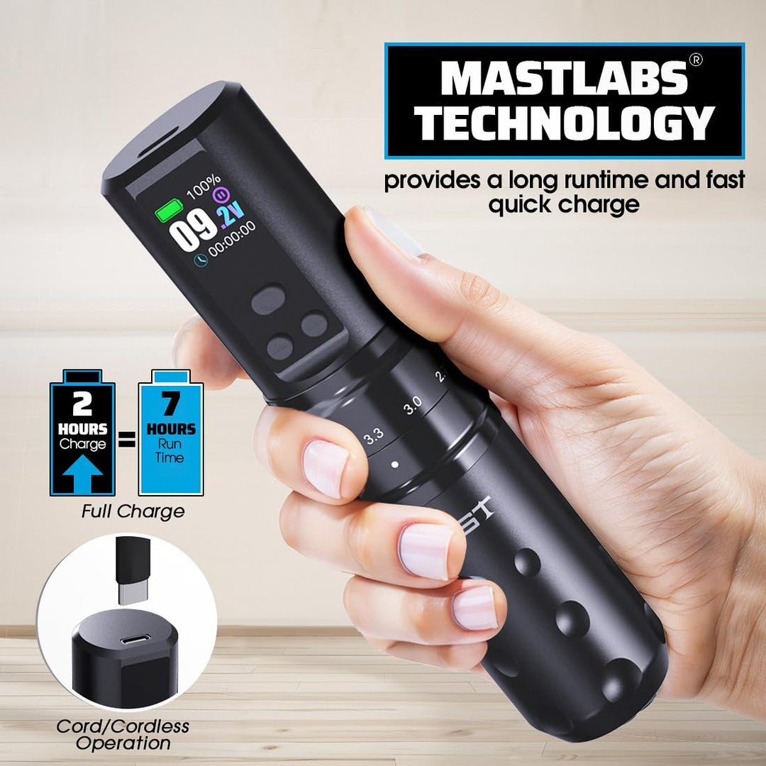 Dragonhawk Mast Fold 2 Pro Dual Battery wireless tattoo machine, detail view