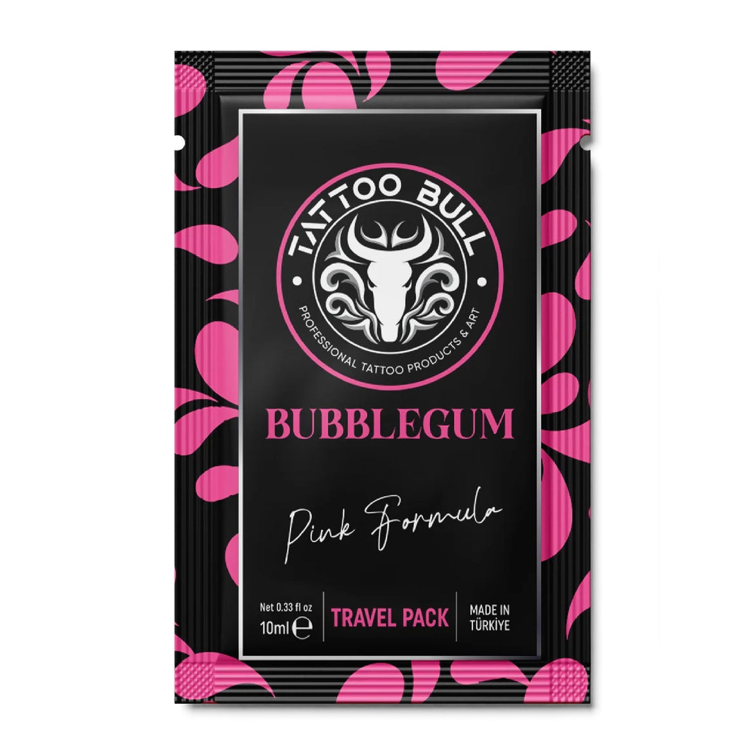 Image of Bull Bubble Gum Tattoo Ointment and Aftercare Sachette from Maple Tattoo Supply - a high-quality ointment in a sachette designed to soothe and protect new tattoos with a pleasant bubble gum scent.