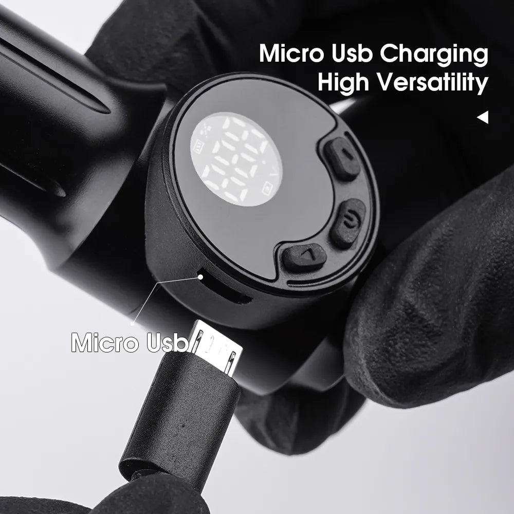 Image of Mast Mini Wireless Battery with RCA Jack – "Mast Mini Wireless Battery with RCA jack, featuring a sleek, compact design and an easy-to-read LCD screen."