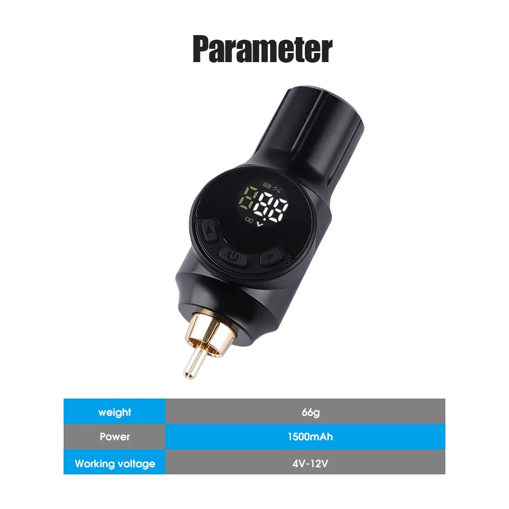 Mast Mini Wireless Battery specifications including weight, power, and voltage – "Specifications of Mast Mini Wireless Battery: 66g weight, 1500mAh power, and working voltage range from 4V to 12V, displayed for user convenience."