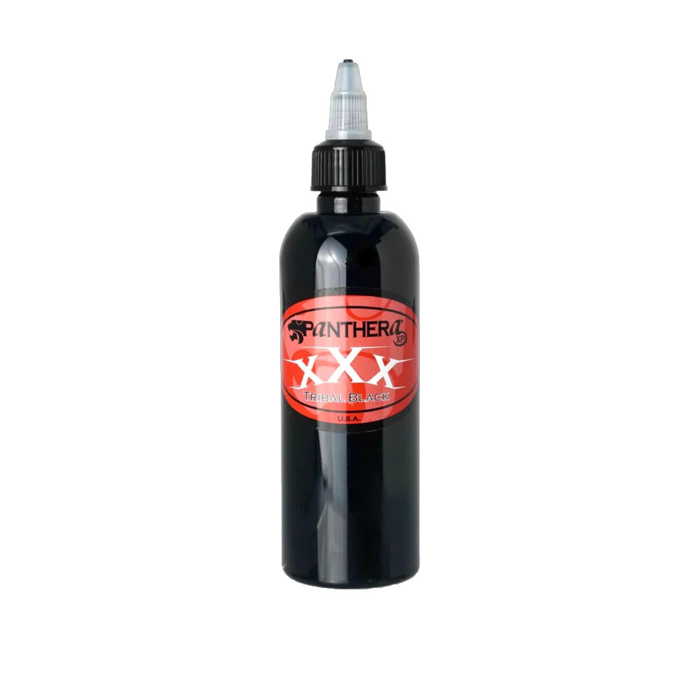 Panthera XXX Tribal Black Tattoo Ink – high-quality black ink designed for bold tribal tattoos. Deep, rich pigment with long-lasting, fade-resistant results. Sterilized and safe for professional tattoo artists.