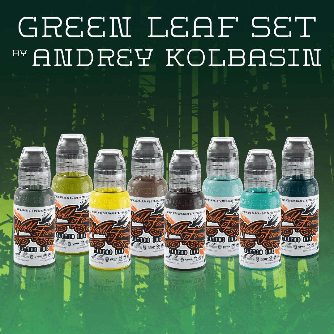 World Famous 8 Color Andrey Kolbasin's Green Leaf Set - Maple Tattoo Supply