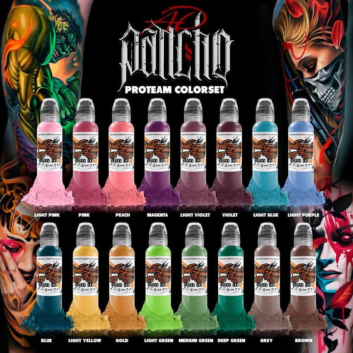 World Famous 16 Color A.D Pancho Pro Team Set - Maple Tattoo Supply