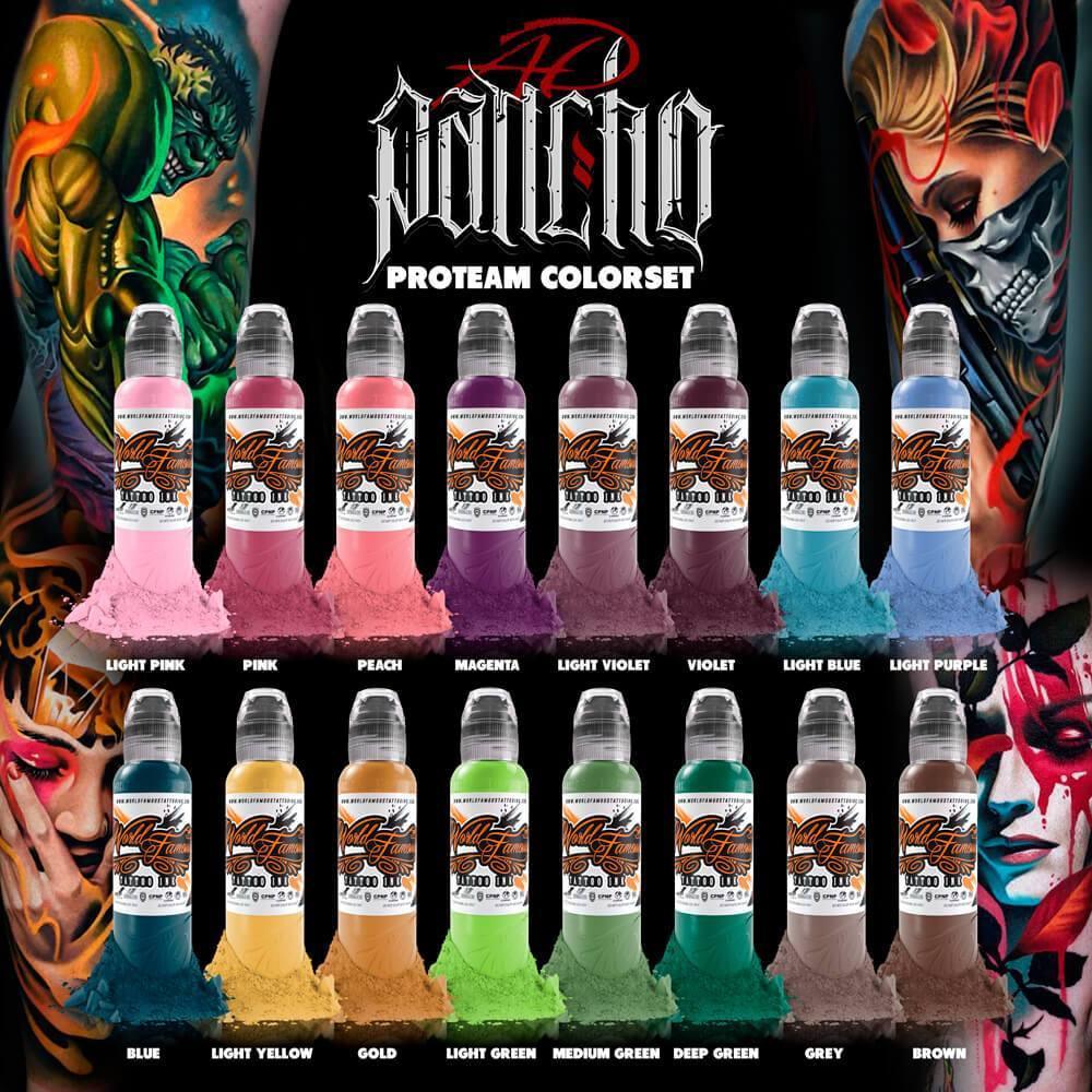 World Famous 16 Color A.D Pancho Pro Team Set - Maple Tattoo Supply