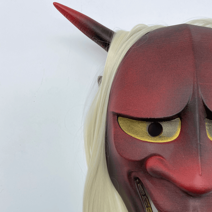 Oni Mask Red with Hair - Maple Tattoo Supply