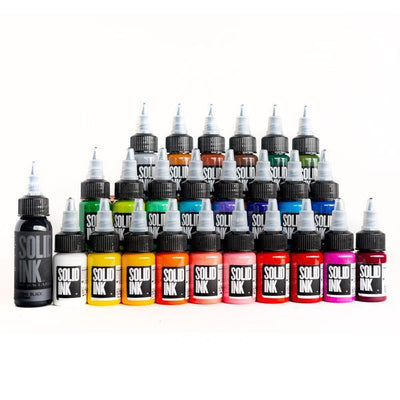 Solid Ink 25 Color Travel Set 1/2oz with 1oz Black - Maple Tattoo Supply